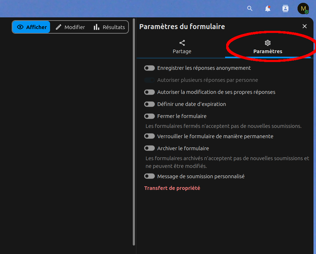 Paramétrer le formulaire